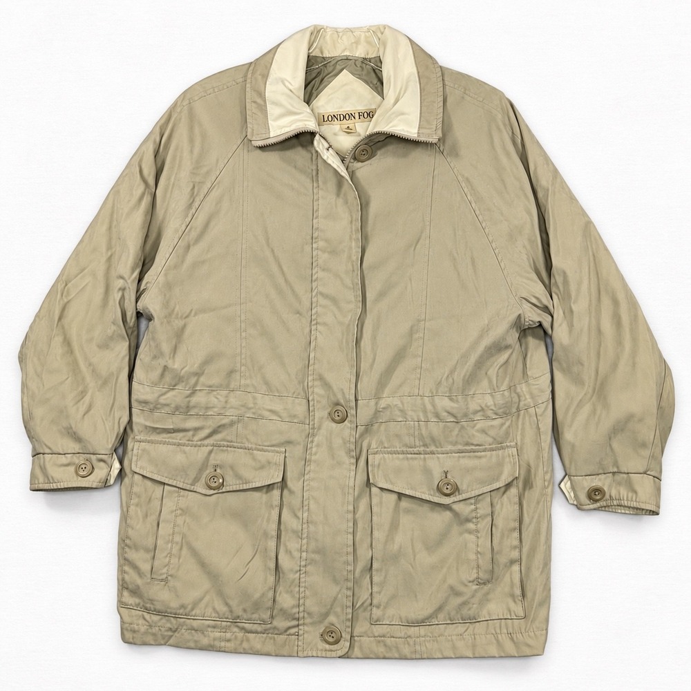 London Fog Khaki Utility Field Jacket Parka Tan Womens Medium Petite M PET